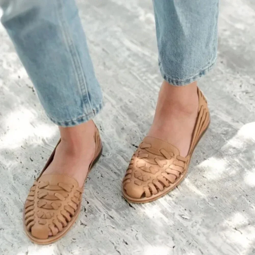 Nisolo Huarache Tan Woven Leather Leather Flats